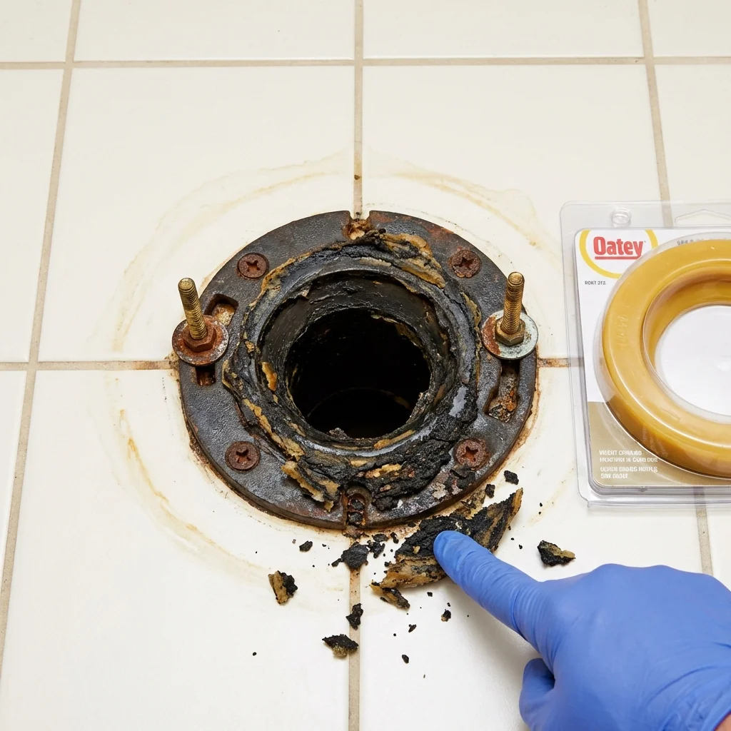 Failed wax ring showing water seepage at the base of a toilet in a Summit, MS home